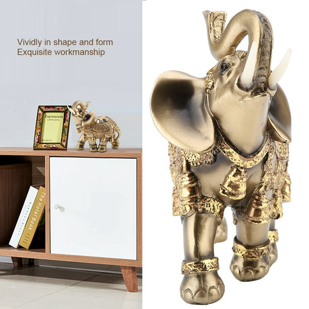 Lucky Feng Shui Golden Elephant Statue Sculpture Wealth Figurine Gift Home Decoration Collection S